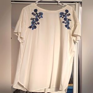 White LOFT top with flowers size large